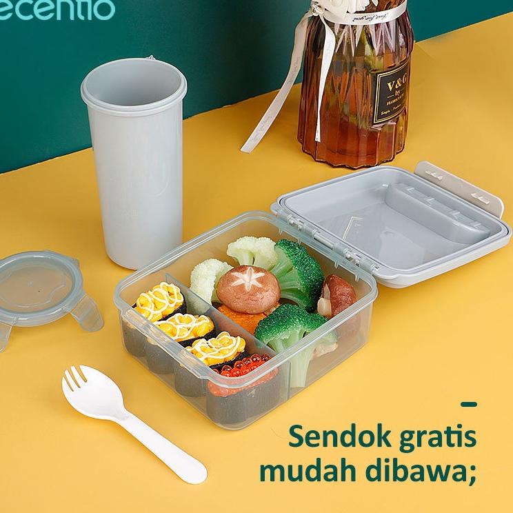 ecentio 2/4 Sekat lunch box set tempat makan anti tumpah 1100ml Kotak makan dan botol minum lucu