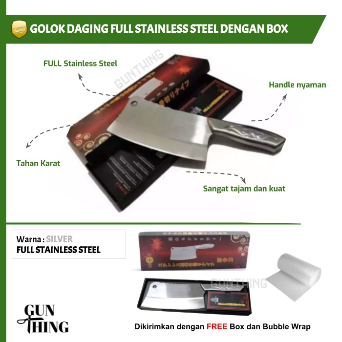 Golok Daging Cincang Tulang  / Pisau Cleaver B-18 - FULL STAINLESS STEEL - SANGAT TAJAM