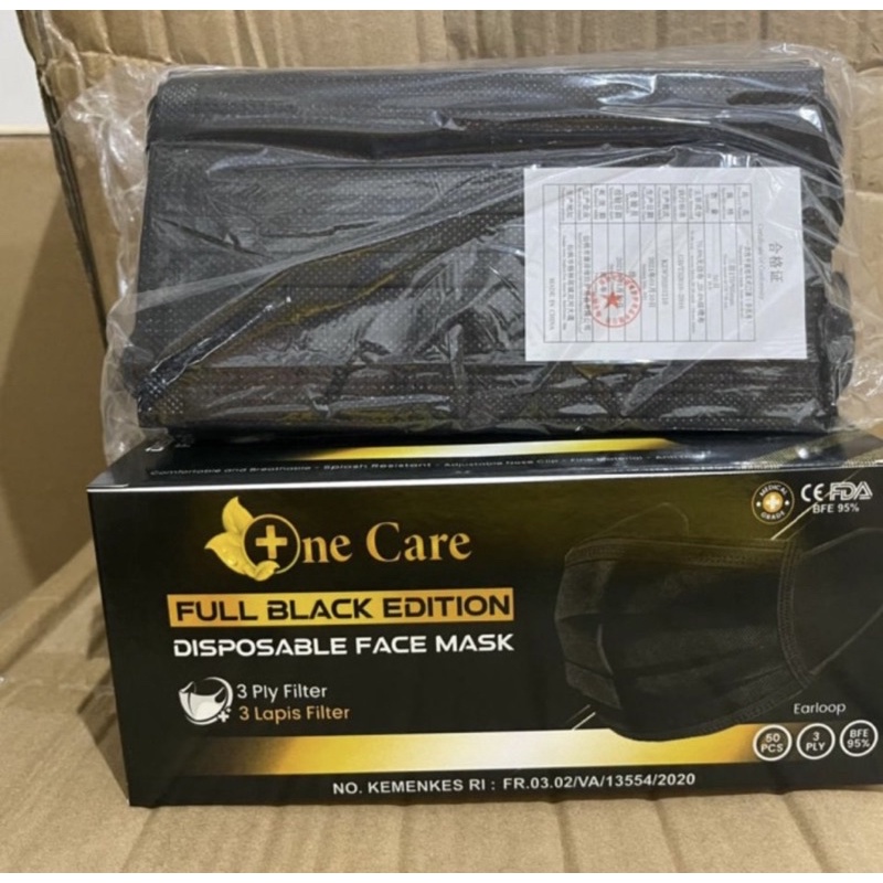 masker hitam one care 3 ply 50 pcs