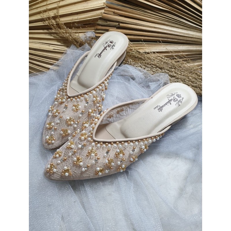 sepatu Marisa cream gold tinggi 3cm bahan