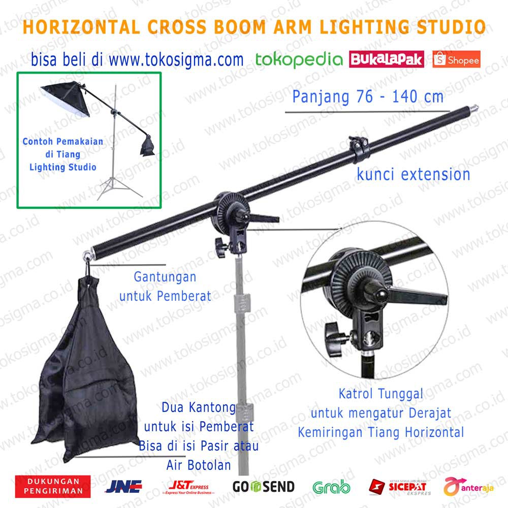 BOOM ARM CROSS HORIZONTAL BRACKET PULLEY OVER HEAD LIGHT FOTO STUDIO