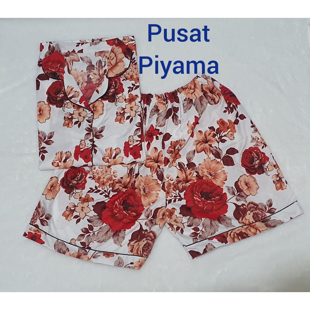 Setelan Piyama Baju Tidur Wanita Motif Bunga Mawar Tangan Pendek CP Pajamas Cewek Dewasa kekinian