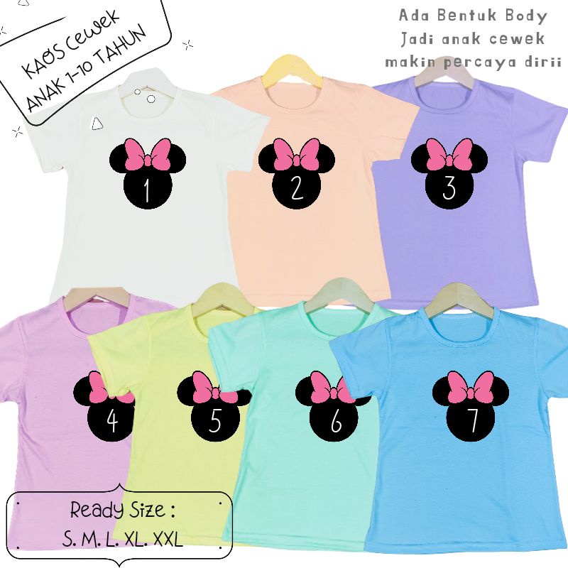 Baju Kaos Anak Cewek 3-12 tahun sampai Dewasa Jumbo MINNIE PITA