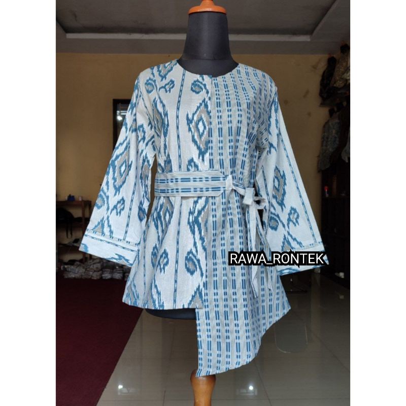 M-L-XL-XXL-JUMBO Batik wanita ASJ SA HRB026 Kenongo Kemeja Tosca Pendek-B raster biru