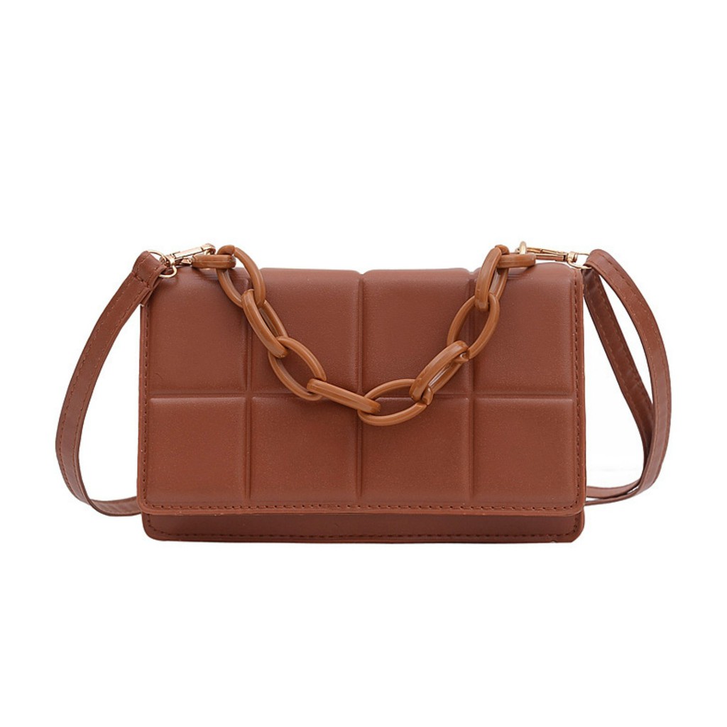 TM-62 tas selempang wanita mini shoulder choco cokelat bag leather kulit import korea jepang