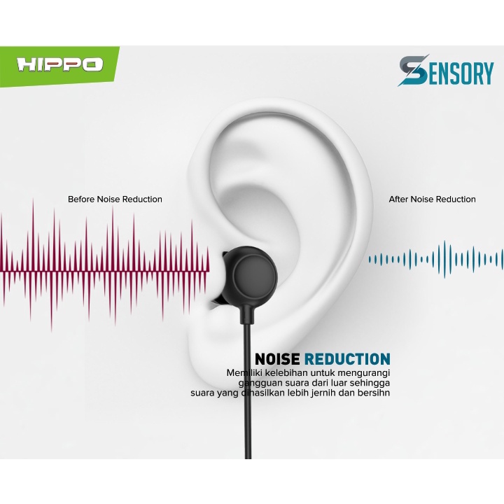 Hippo Headset Sensory Super Bass Jack 3.5mm Wired Handsfree Android Original Earbuds Earphone