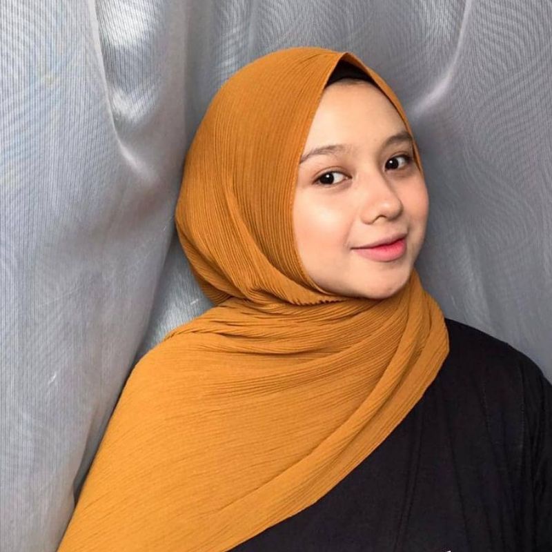 hijab pashmina plisket premium panjang 75x170 tanpa garis tengah//pashmina plisket terlaris murah-Mustard
