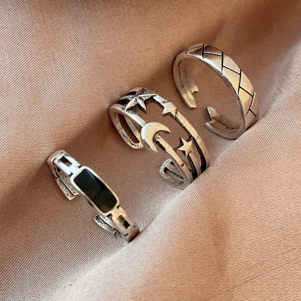 Fashion Retro Bintang Bulan Cincin Set Emas Dan Perak Cincin Pembukaan Perhiasan Aksesoris
