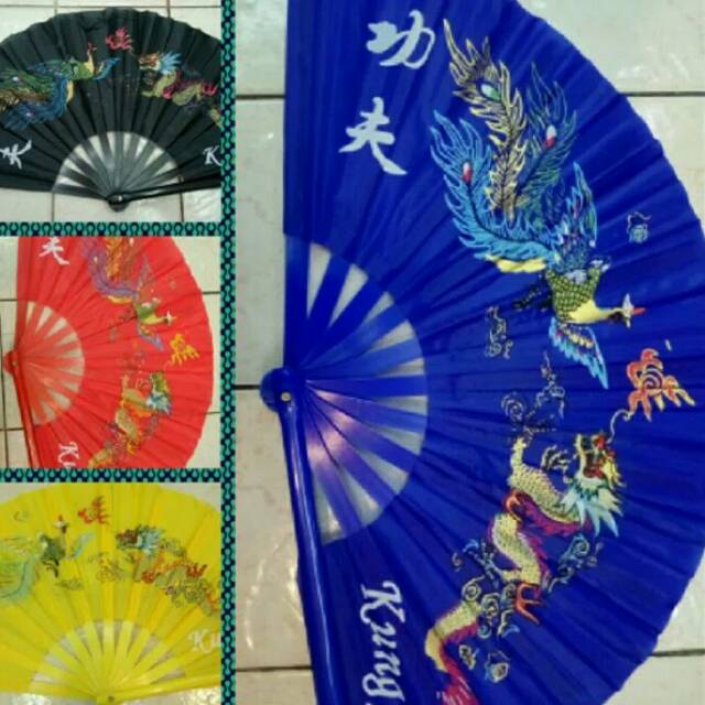 Kipas Dragon Phoenix KungFu Gagang Plastik Seri Warna