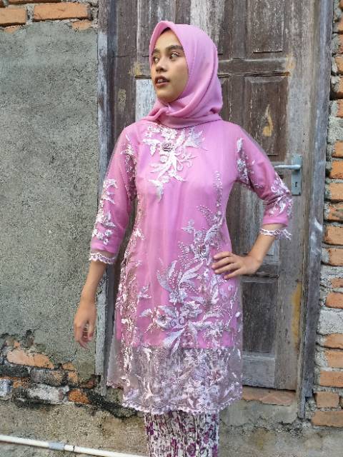 Set baju kurung bordir 3D rosepink