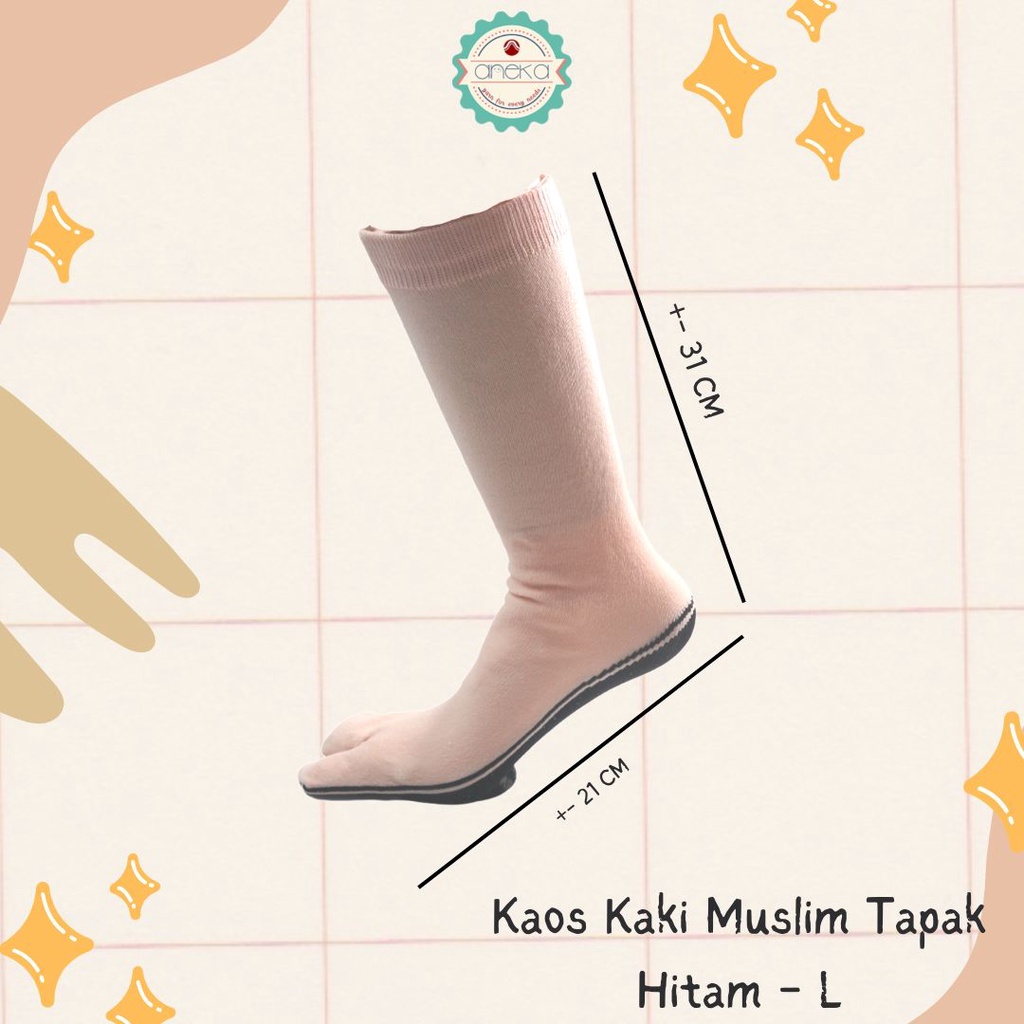 ANEKA - Kaos Kaki Nilon Nylon Warna / Jempol / Muslimah / Muslim - Tapak Hitam Ukuran L / M / S