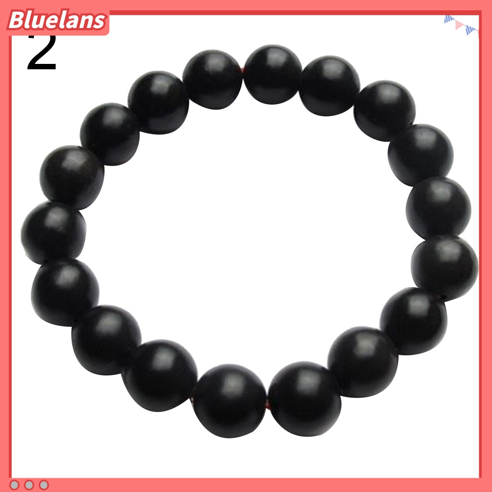 Bluelans 8/10mm Black Stone Beads Charm Bracelet Men Women Minimalist Bangle Jewelry