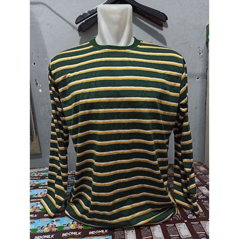 kaos stripe army putih kuning lengan panjang