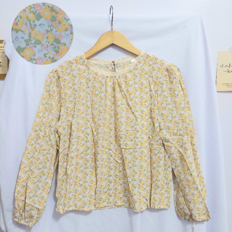 【BISA COD】Chiffon Lace Floral Blouse wanita Lengan Panjang summer atasan blus import cewek-Motif 44