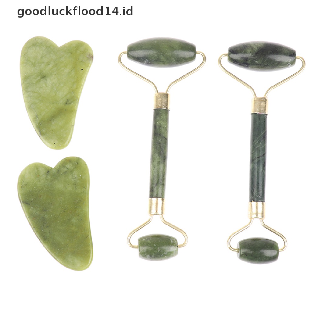 [OOID] Natural Jade Massage Roller + Guasha Board SPA Scraper Stone Facial Massager Set ID