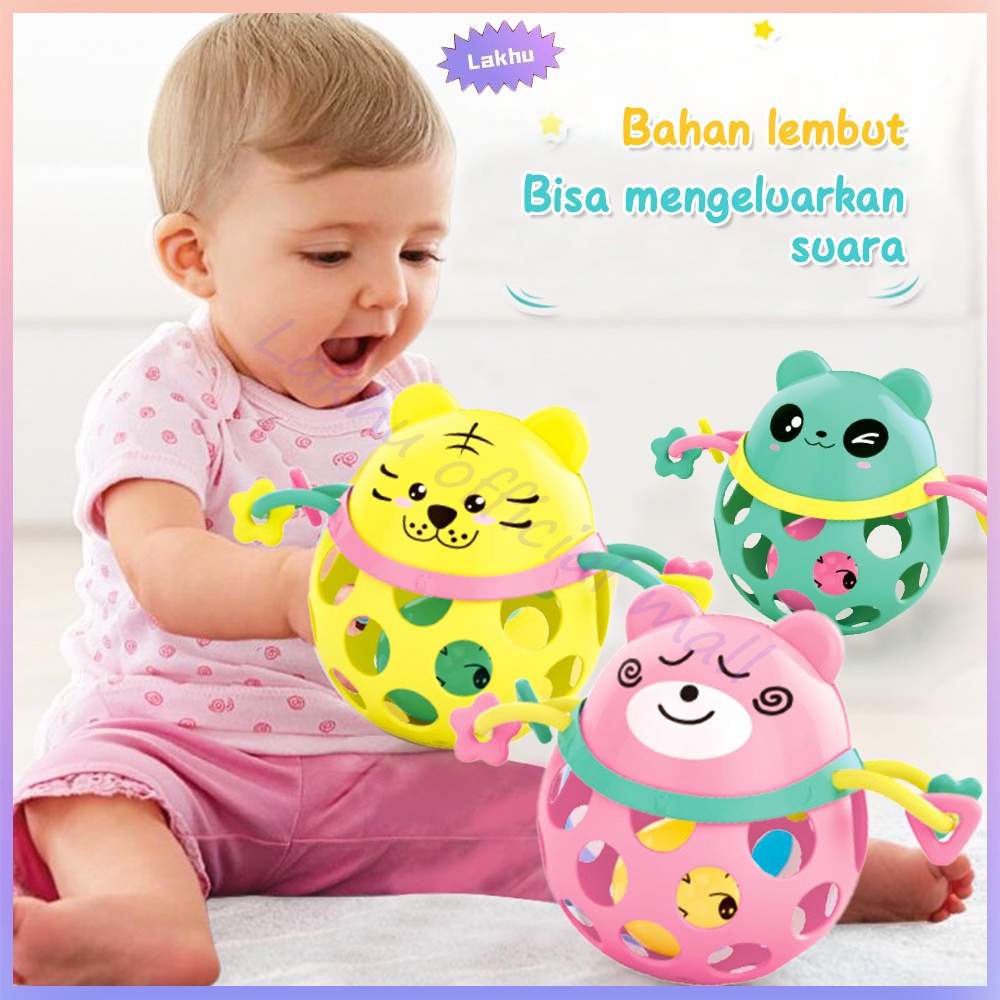 Lakhu mainan rattle bayi baby rattle toys mainan rattle bola karet lembut kartun dan music