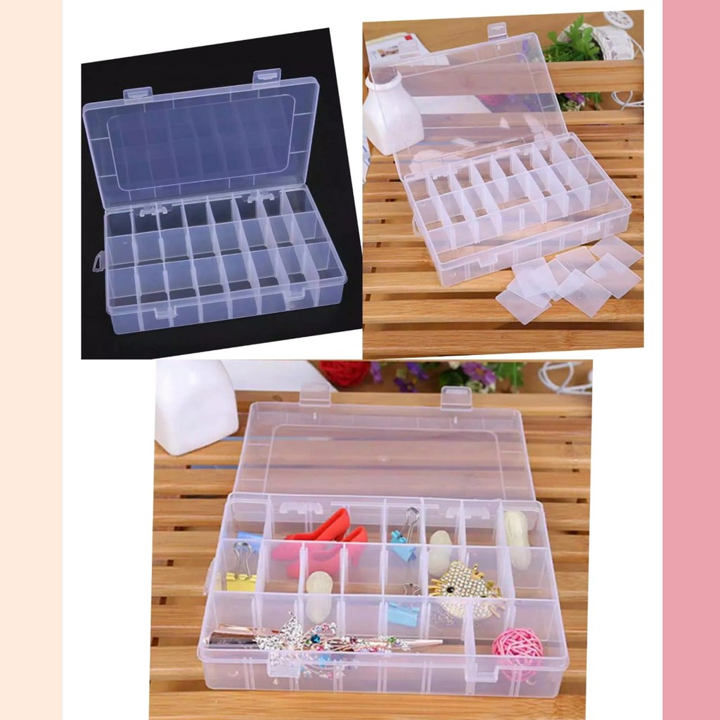 Kotak Plastik 24 Sekat Tebal /Kotak Serba Guna / Kotak Organizer Perhiasan