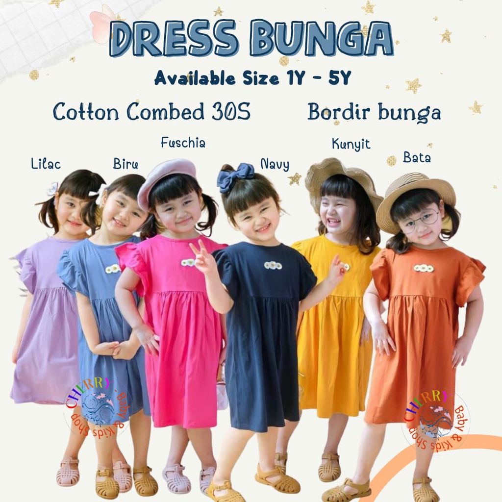 Smilee Dress Bunga 1 - 5 Tahun Dress Flower Ruffle Dress Ruffle Flower Anak Perempuan CBKS S24