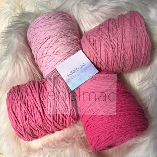 Tali katun macrame pink twist 4mm premium