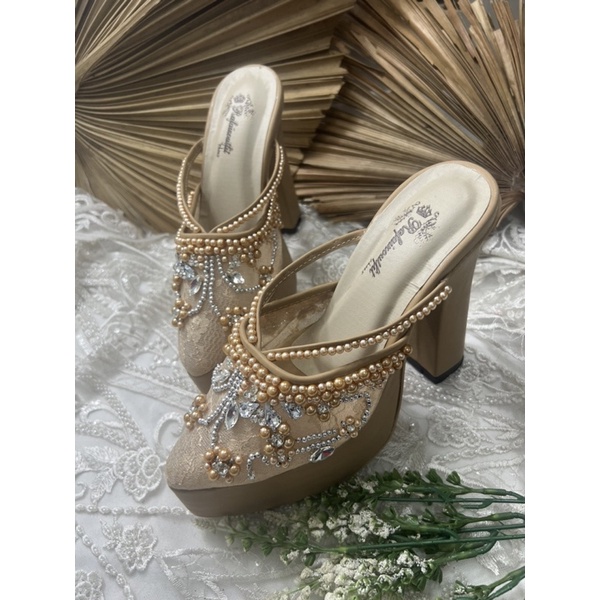 sepatu wedding pesta melani  nude mate gold tinggi 12cm