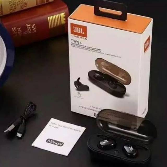 HEADSET BLUETOOTH JBL TWS 4 EARBUD WIRELESS TOUCH ID V5.0 SUARA BAGUS