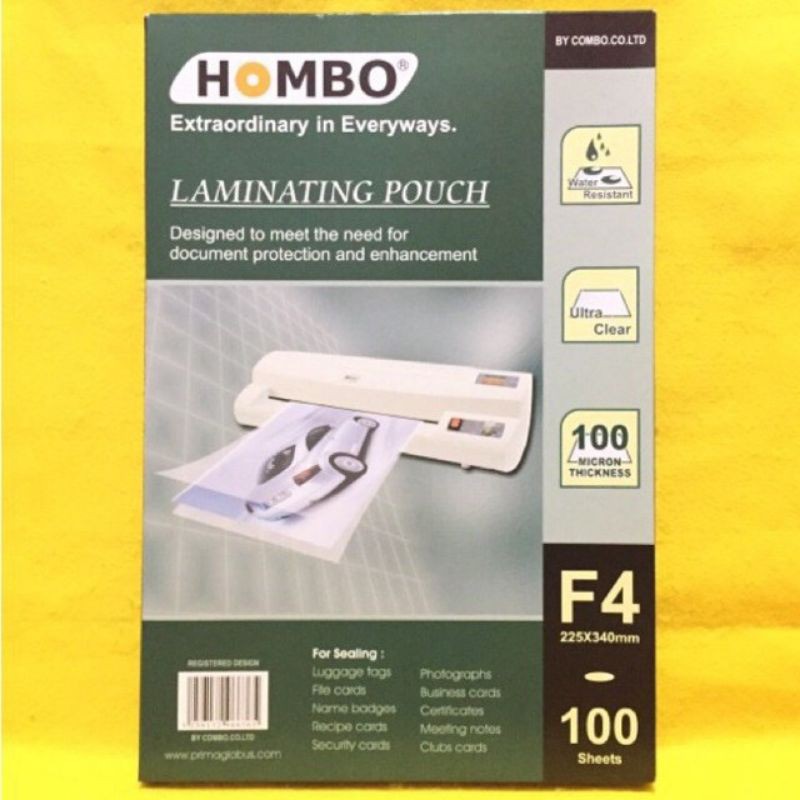 Jual Plastik laminating F4 / A4 HOMBO 100 micron (100 lembar) Indonesia