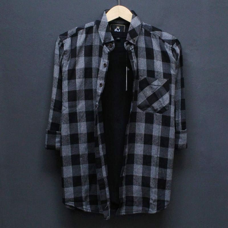 Kemeja Flanel Katun Pria Lengan Panjang Hem Flannel Cowok Best Seller Kotak Kotak