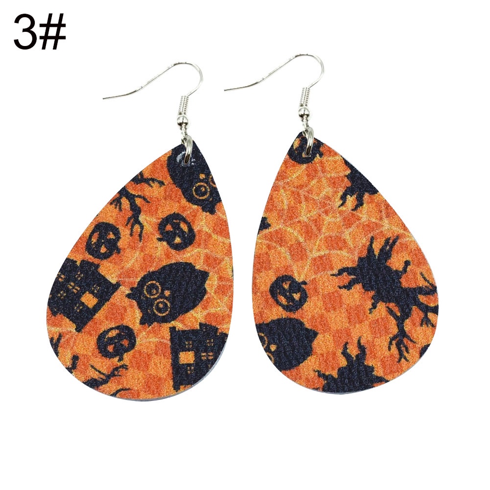 Hu Hu Hu Hu Hu Alat Bantu Pasang Kacamata♡ Anting Kait Gantung Wanita Bahan Kulit Imitasi Desain Tengkoraklabu Tema Halloween