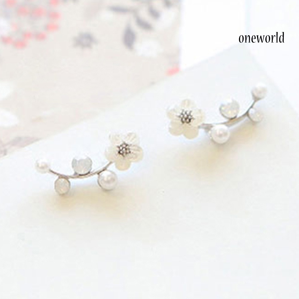 OW@ Elegant Women Flower Leaf Stud Earrings Ear Clip Piercing Jewelry Accessory Gift