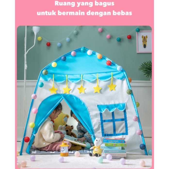 [MURAH] Tenda Mainan Anak bentuk Rumah warna Biru/Tenda anak Jumbo tiga jendela
