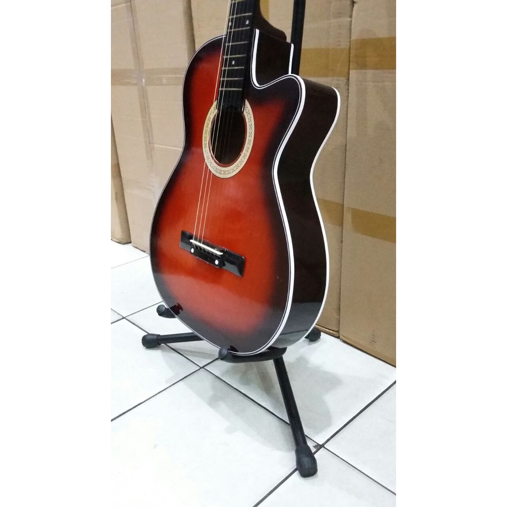 Gitar Akustik Slim Merk Yamaha Warna Sunburst Merah Buat Pemula Belajar Jakarta Murah