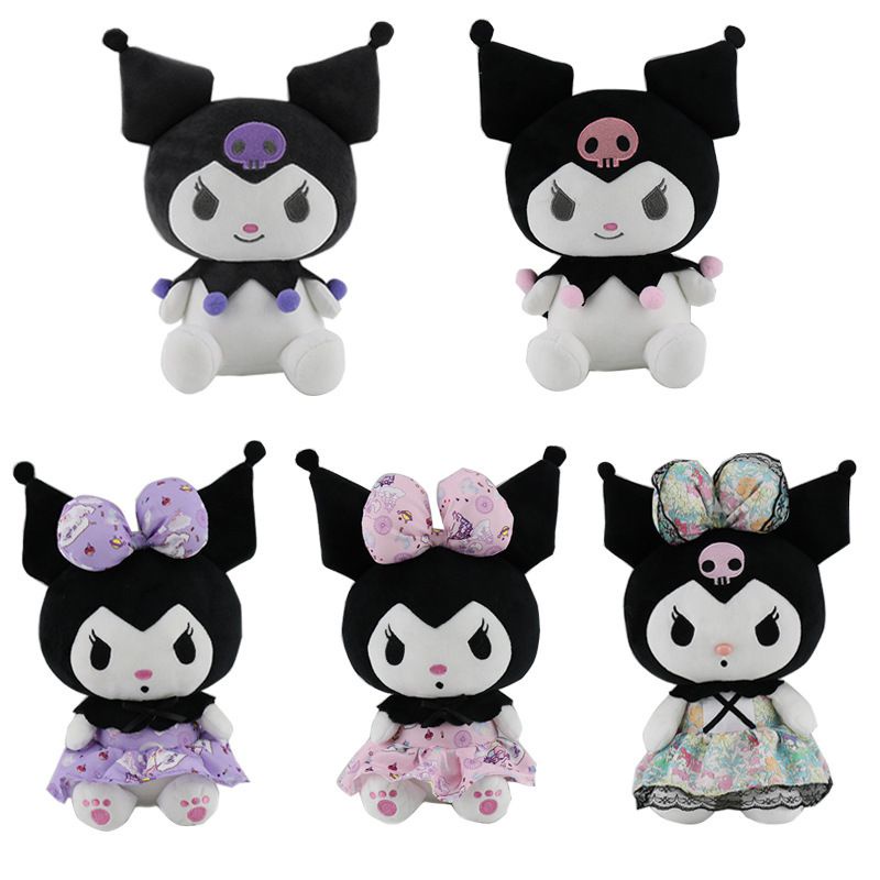 22cm Boneka Kuromi Princess Dress Plush Toy Stuffed Doll Cartoon Brooch Soft Toy Gift Mainan