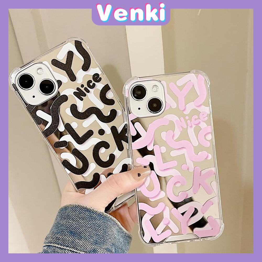 iPhone Case Luxury Acrylic Mirror Airbag Shockproof Protection Camera Graffiti Letters Lucky Black Pink Compatible For iPhone 11 Pro Max 13 Pro Max 12 Pro Max 7Plus xr XS Max