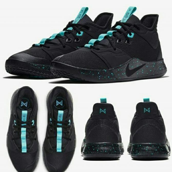 Sepatu Basket Premium Ni*E Paul George 3 "Black Light Aqua" Tikitokok