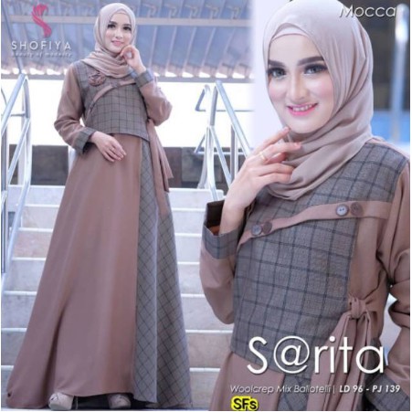 Baju gamis wanita terbaru model pesta kekinian moscrepe polos SHERINA MAXI LD100  size L syar'i