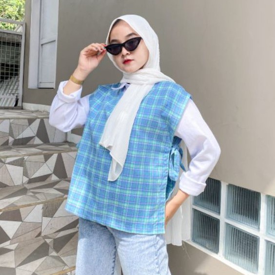 VEST OUTER TARTAN KOTAK KOTAK | YURA TOP TALI SAMPING | ROMPI PITA ATASAN WANITA
