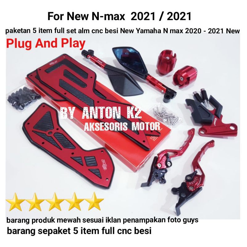 KACA SPION VARIASI AKSESORIS PAKET 5 ITEM MOTOR N MAX NEW/YAMAHA NMAX NEW 2020 2021 2022 FUL SET CNC