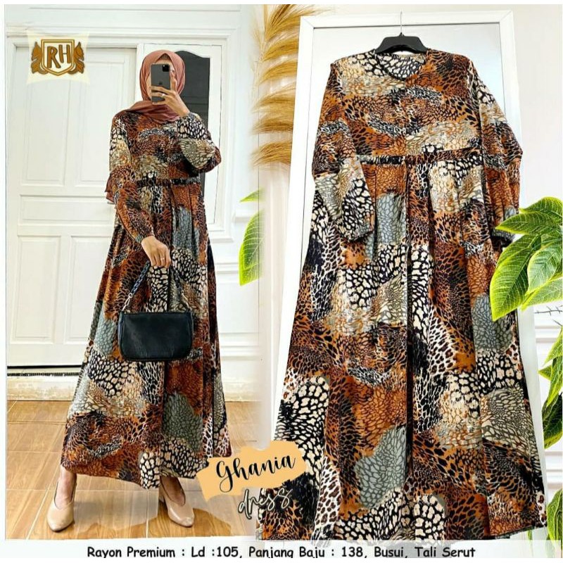 [ BEST SELLER ] GHANIA DRESS / GAMIS / GAMIS MOTIF LEOPARD / GAMIS SOLO / BTC SOLO / PARAHITA STORE