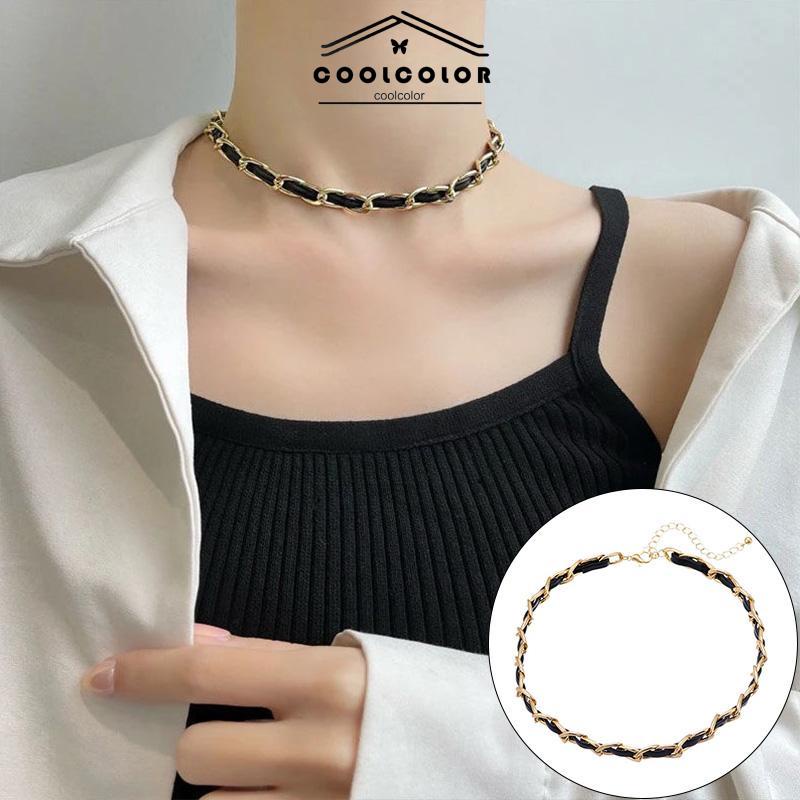 Murah❤️Vintage High-end Kalung Fashion Niche Kulit Jalinan Kalung Wanita Rantai Tulang Selangka Fashion Aksesoris COD