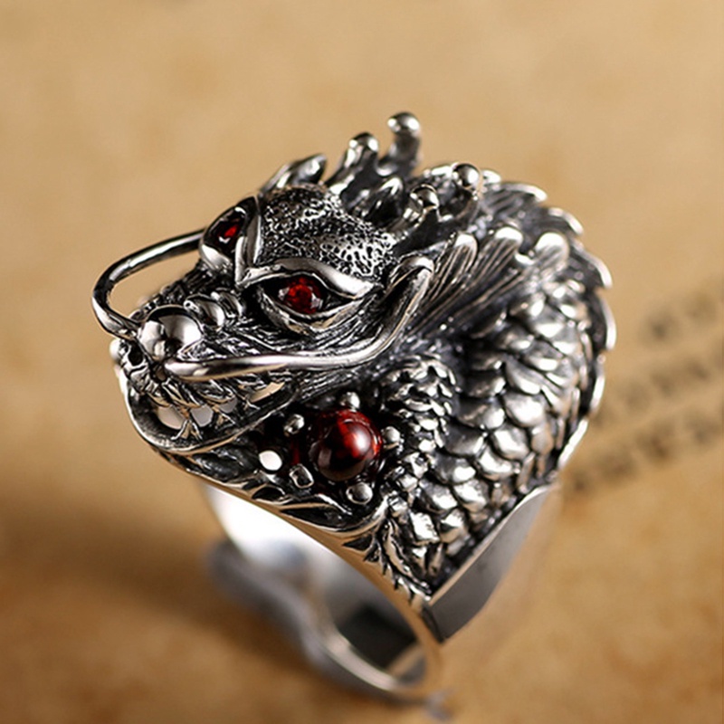 Cincin Sterling Silver 925 Desain Naga Cina Gaya Punk