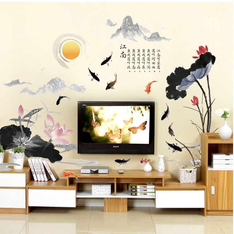 AURA - Wall Stiker Tembok - Wallstiker - Stiker Dinding - Wall Sticker Bunga Sakura Teratai Chinese