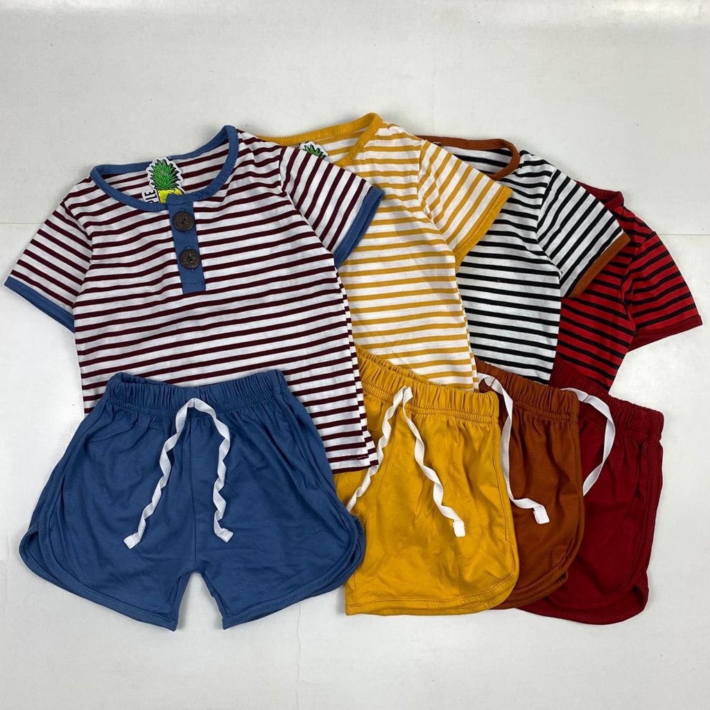 Set Button Stripes Size 12345 By Pineapple Kids / Stelan Kaos Salur Anak Unisex