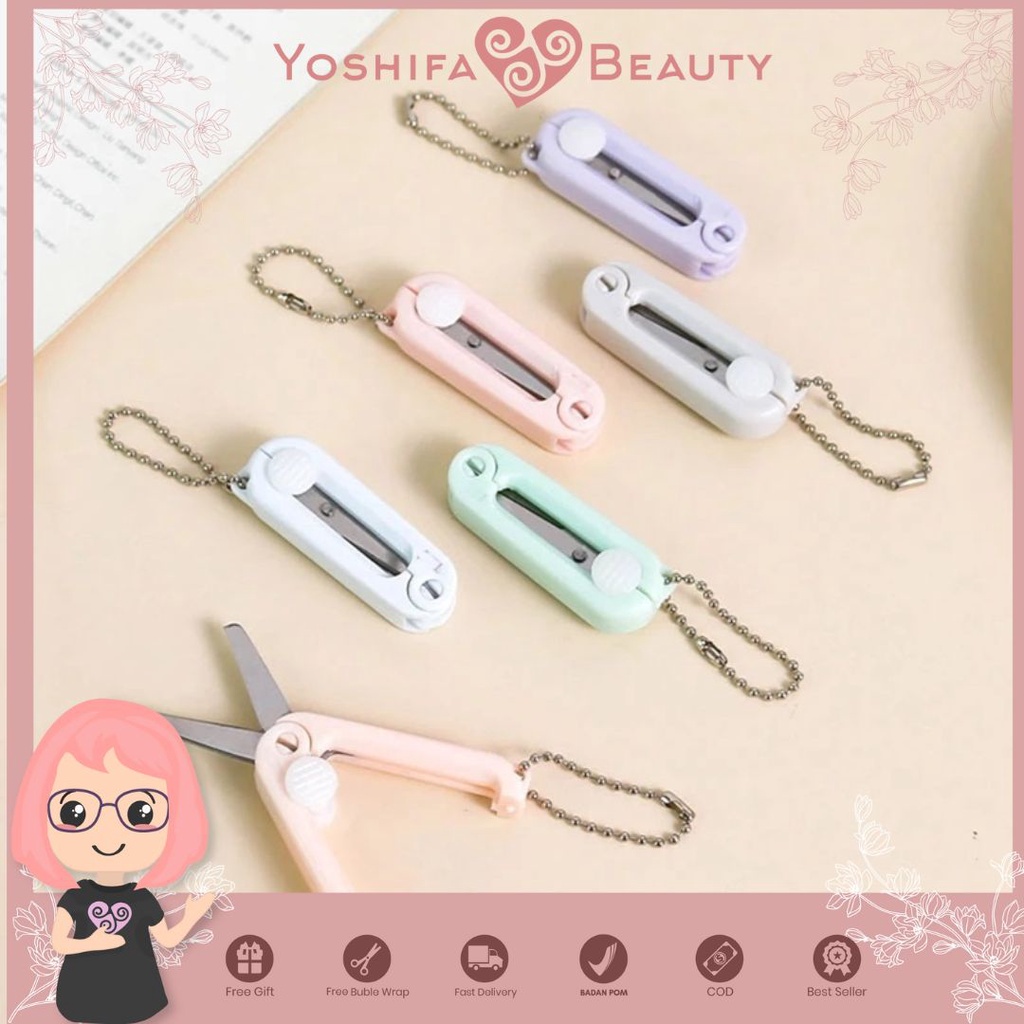 Gunting Lipat mini Portable Tarik Stainless Steel | Retractable Mini Folding Scissors | Gunting Mini Warna Macaron Pastel Korea