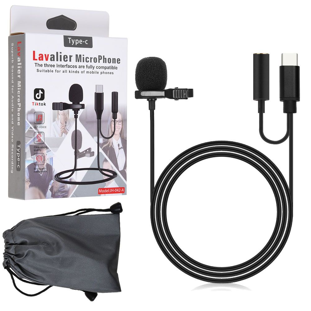 Microphone Lavalier Mic Clip On Type C + 3.5mm jack tiktok zoom smule