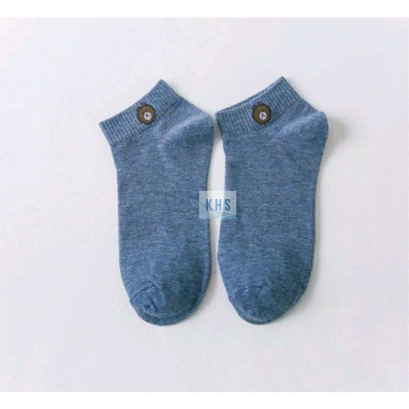 Kaos Kaki Pendek Semata Kaki Ankle Cute Short Socks Bear KaosKaki BUNGA POLOS BERUANG MURAH KHS-BERUANG - BIRU TUA