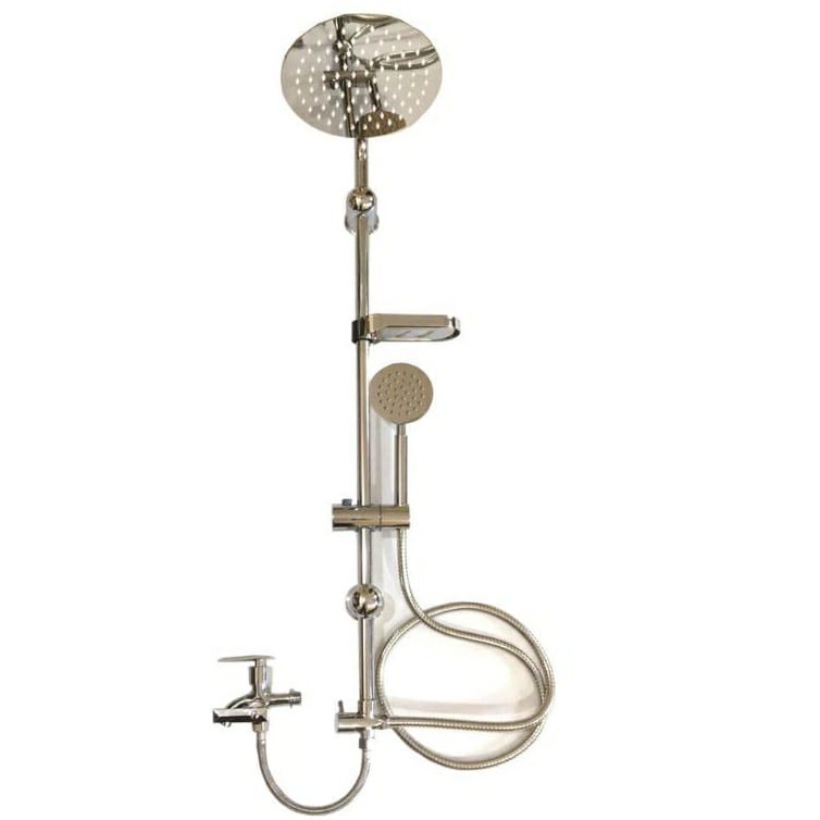 Shower Kamar Mandi Sower tiang set coulom stainless Bulat + kran cabang Stainless Berlapis Chrome