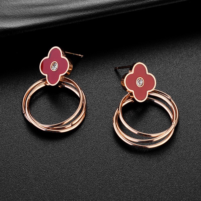 Anting bunga clover ring Titanium Korea Style Wanita Anti Karat