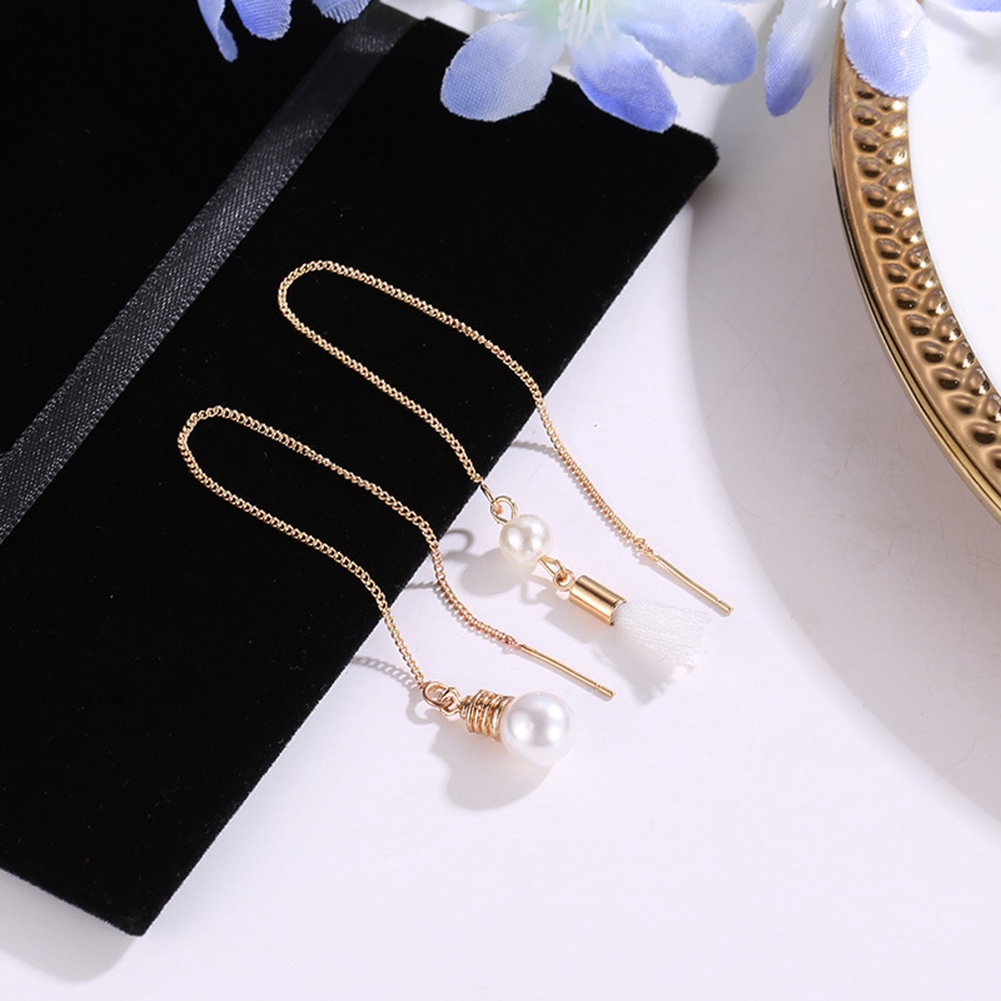 Hu Hu Hu Hu Hu Alat Bantu Pasang Kacamata♡ Anting Tusuk Gantung Panjang Asimetris Aksen Rumbai Mutiara Imitasi Untuk Wanita