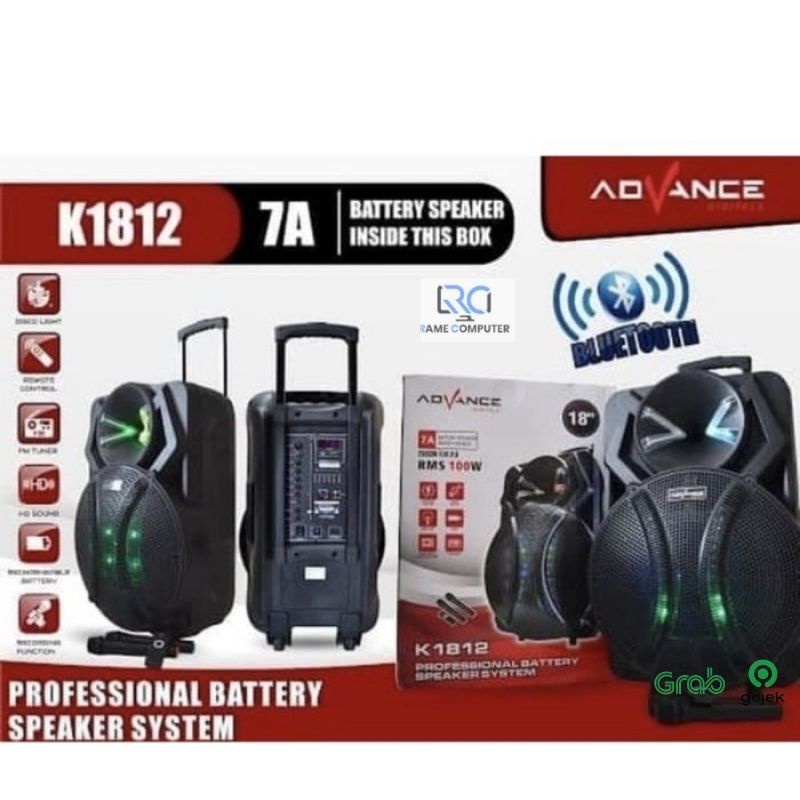 ADVANCE Speaker Portable Bluetooth 18 Inch K1812 / 2 Mic Wireless