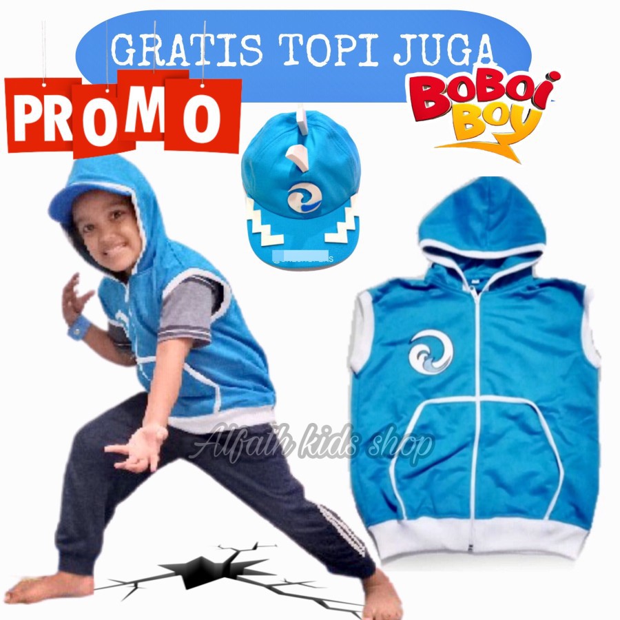 BAJU BOBOIBOY AIR SET TOPI DAN ROMPI / JAKET ROMPI BOBOIBOY ANAK / KOSTUM BOBOIBOY AIR / SETELAN